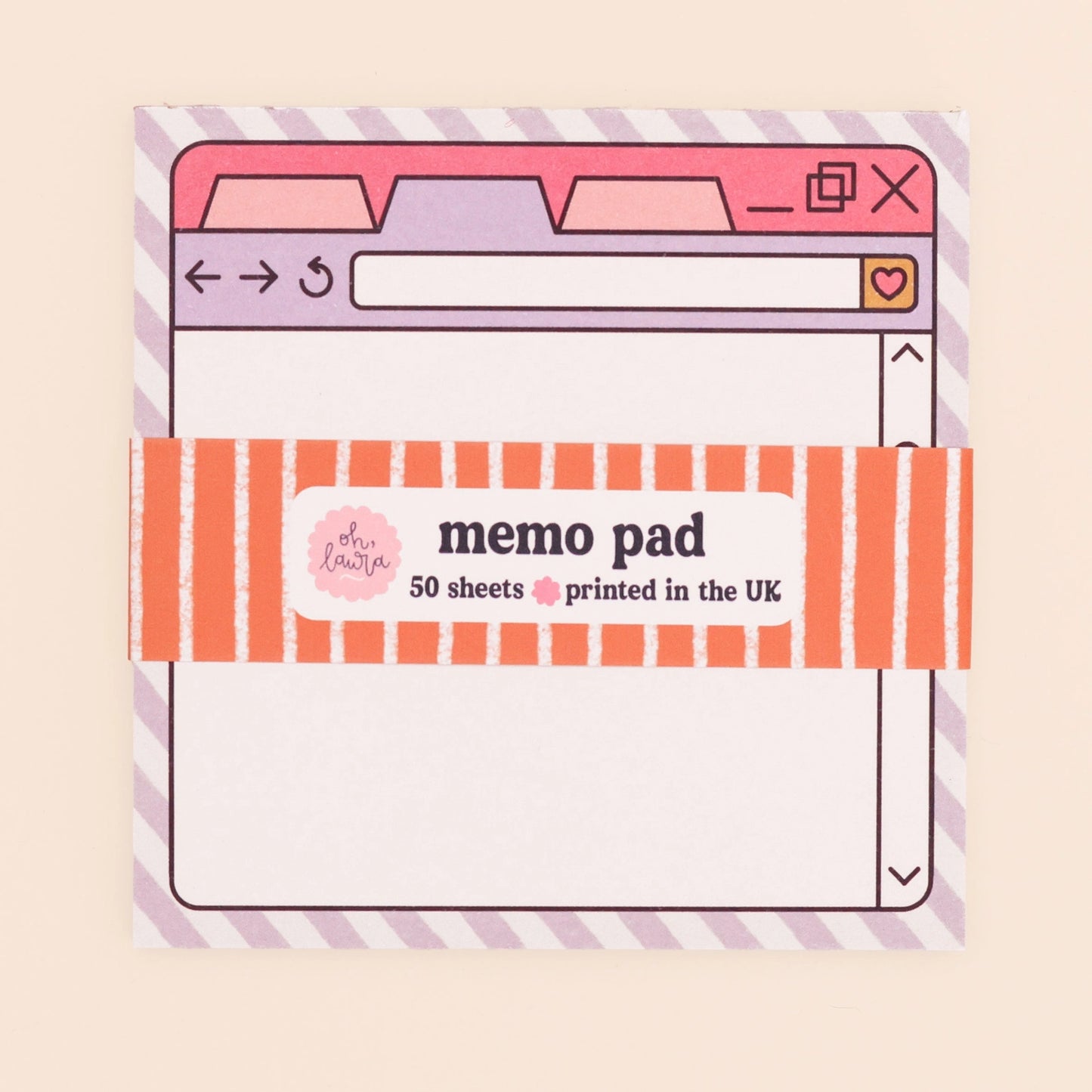 Memo pad designed like a web browser on a beige background