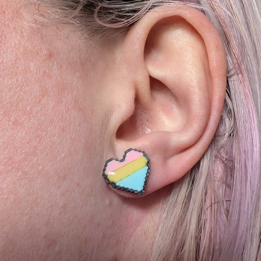 Pansexual flag stud earrings | pixel heart