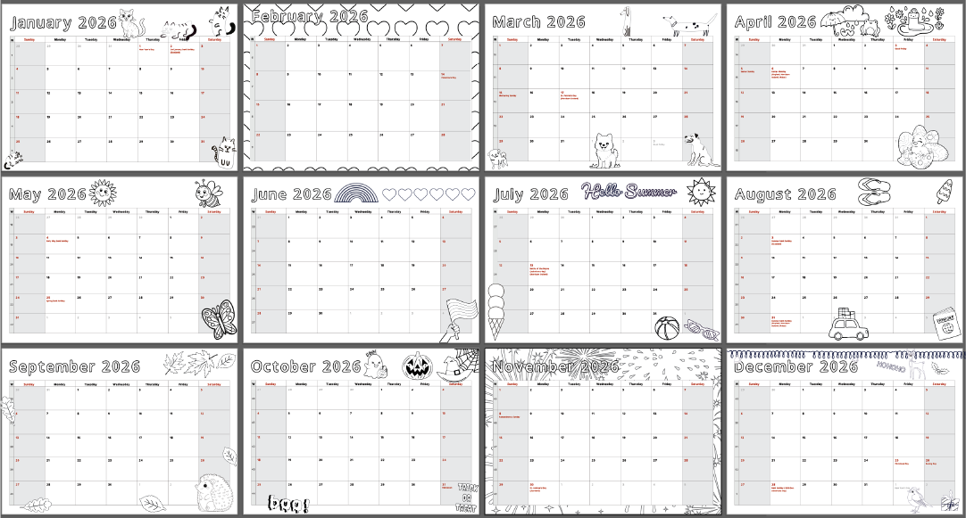Free 2026 printable calendar