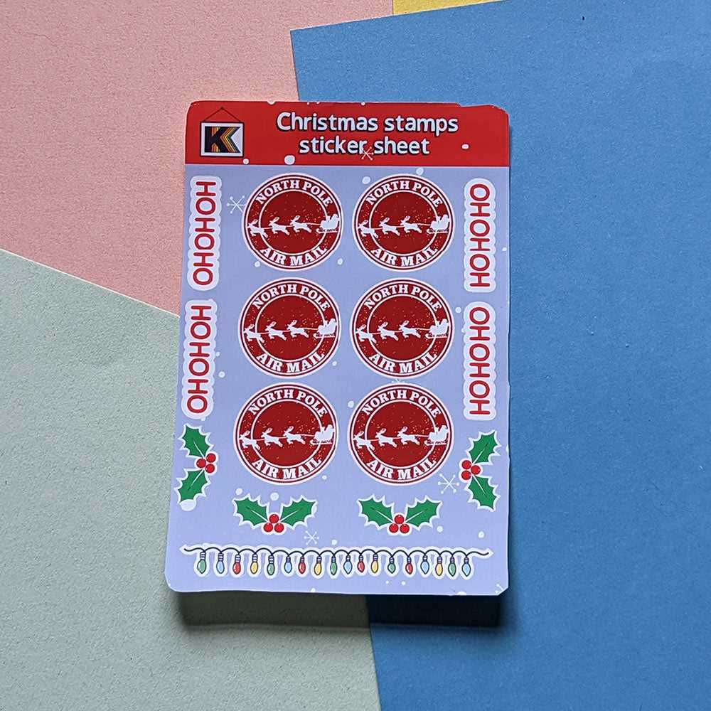 Christmas stamps sticker sheet, Planner, Journal, wrapping paper stickers