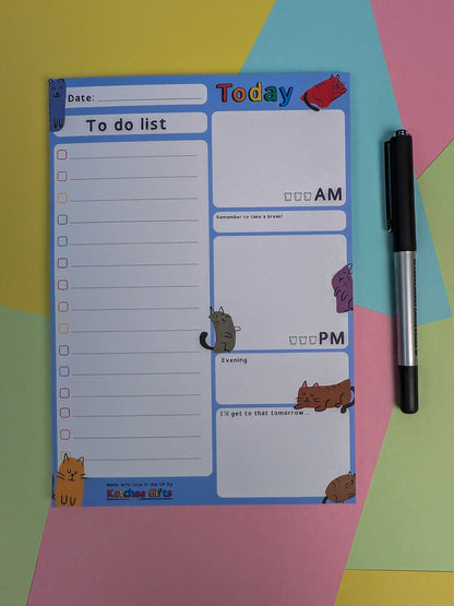 To-do list pad with cartoon animals on a colorful background