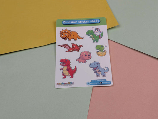 Dinosaur sticker sheet on a colorful background
