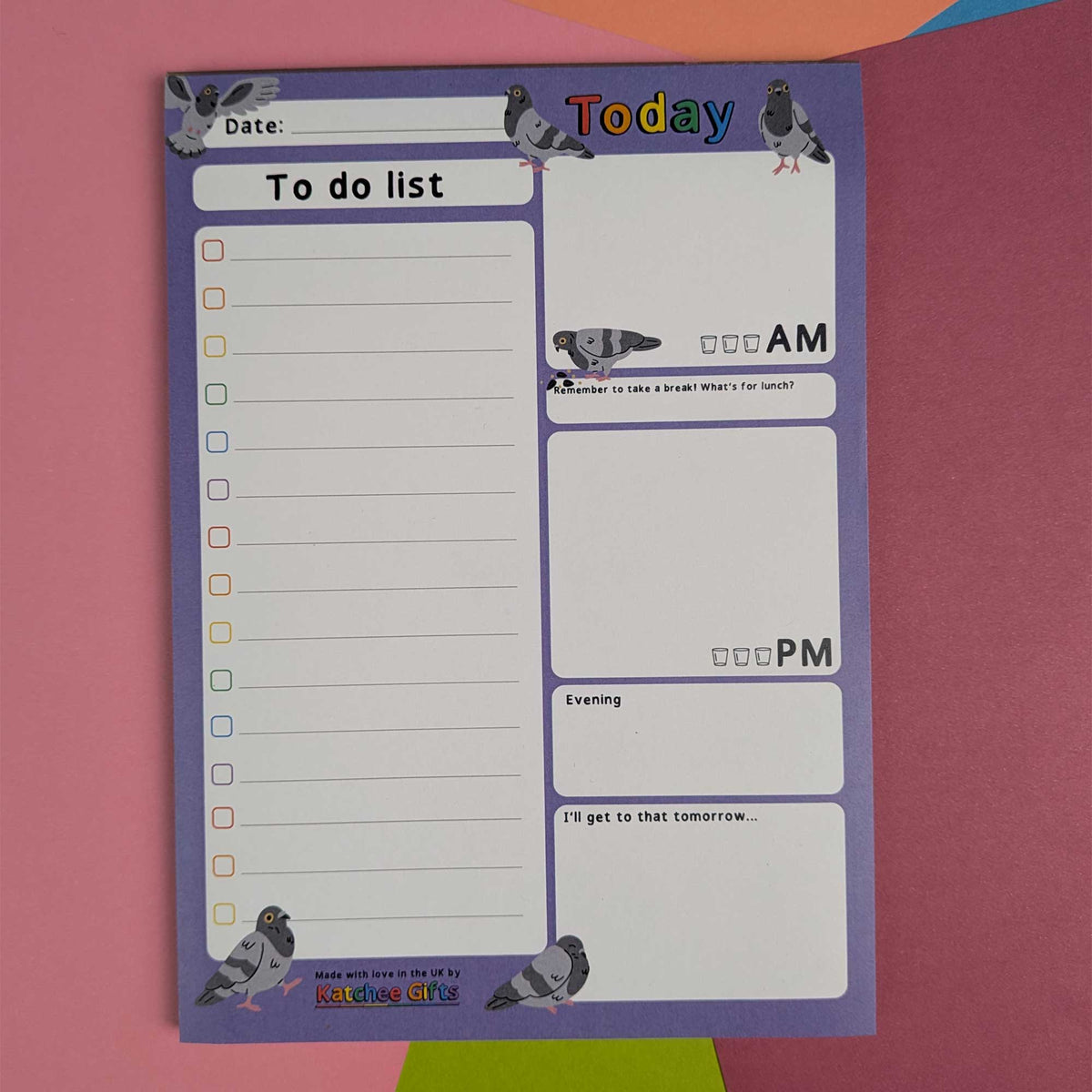 Pigeon themed A5 daily planner - PRINT ON DEMAND