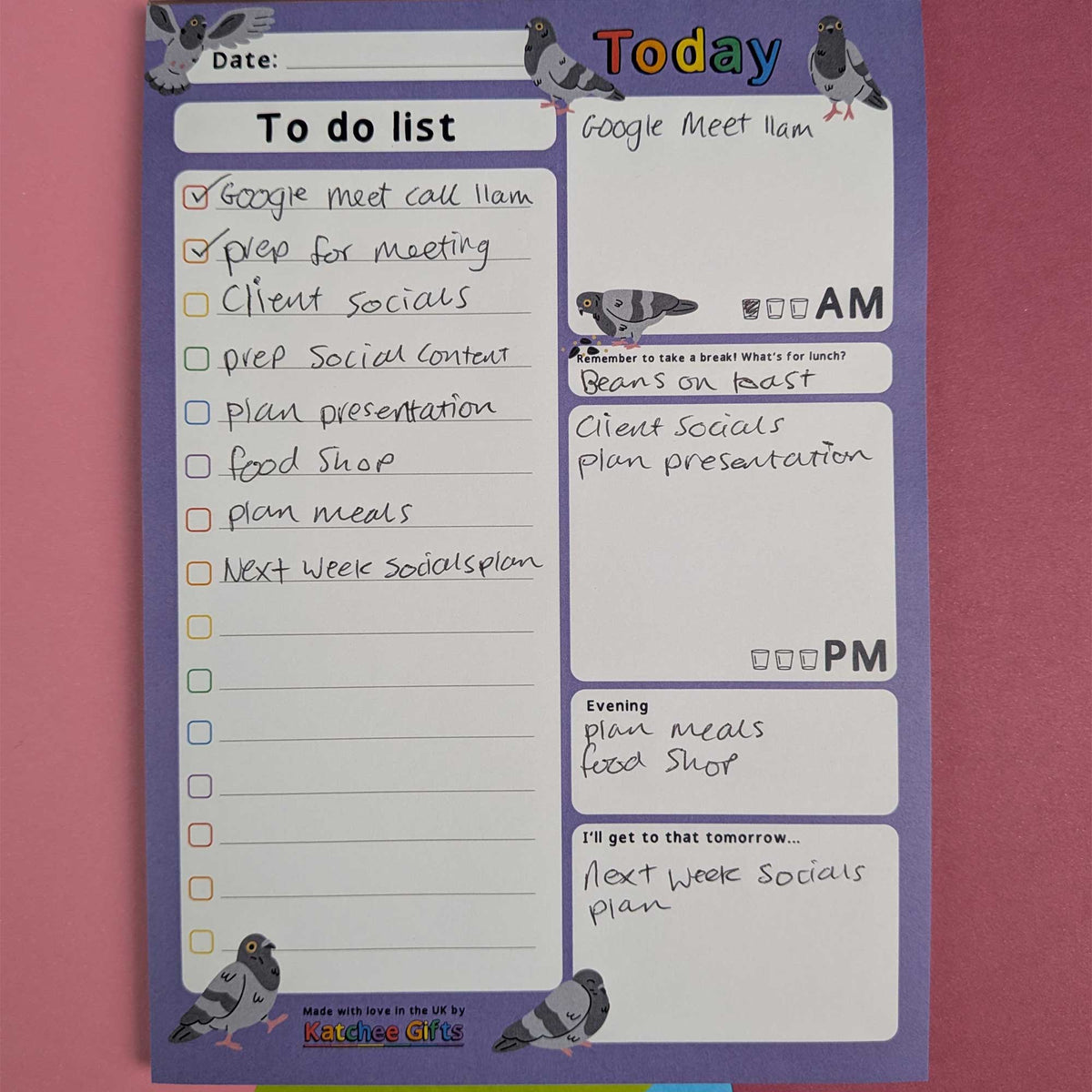 Pigeon themed A5 daily planner - PRINT ON DEMAND