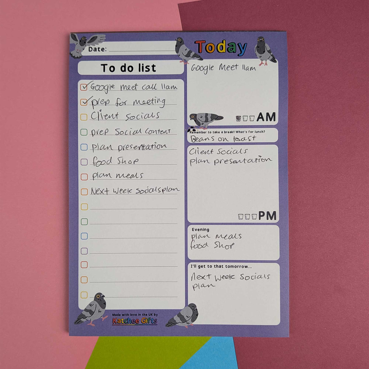 Pigeon themed A5 daily planner - PRINT ON DEMAND