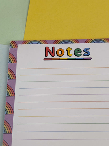 Notepad with colorful rainbow border and 'Notes' text on a multicolored background