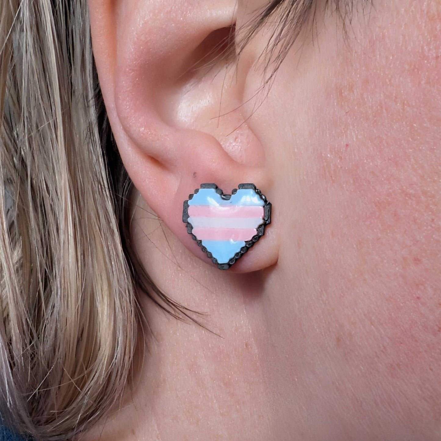Trans flag stud earrings | pixel heart