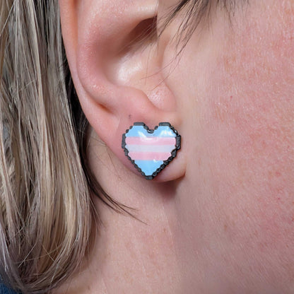 Trans flag stud earrings | pixel heart