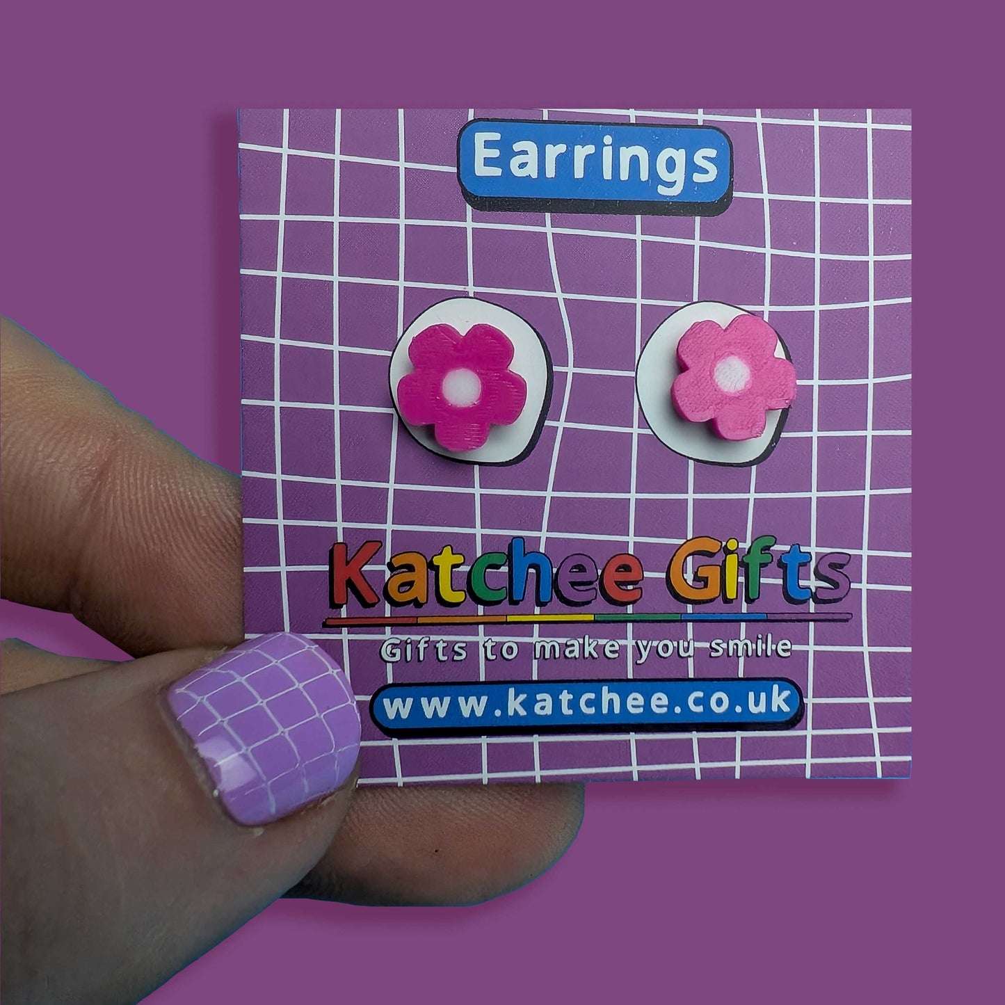 Pink flower stud earrings