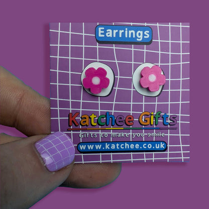 Pink flower stud earrings