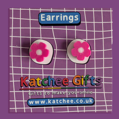 Pink flower stud earrings