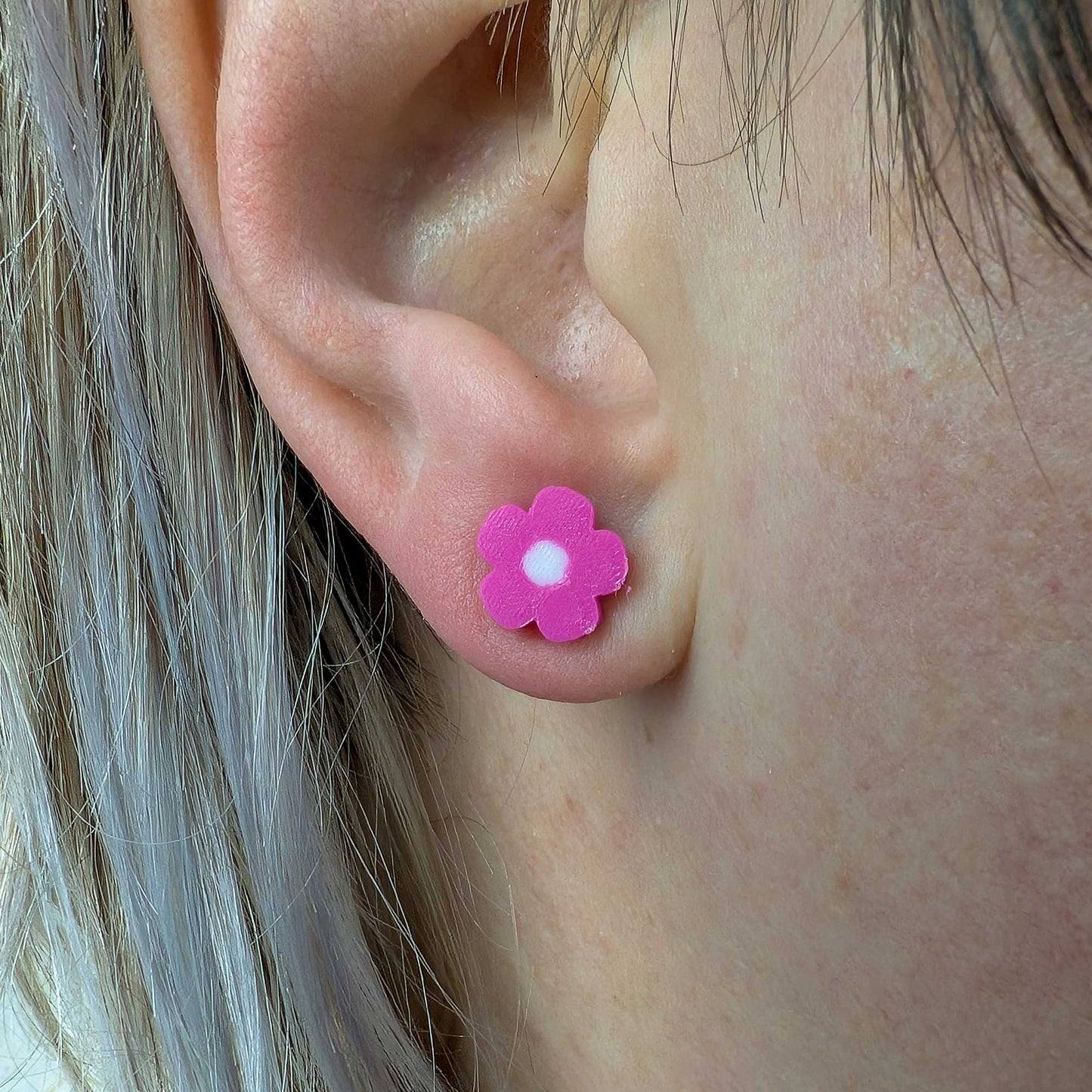 Pink flower stud earrings