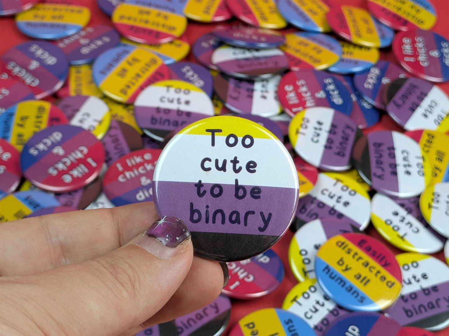 Too Cute To Be Binary pin badge