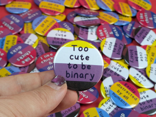 Too Cute To Be Binary pin badge
