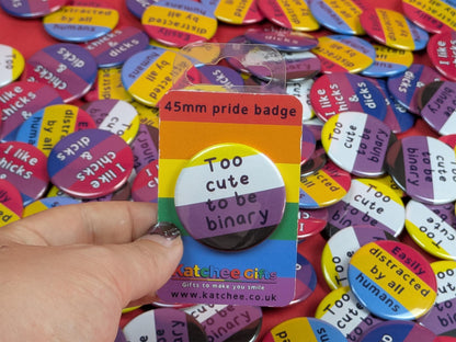 Too Cute To Be Binary pin badge