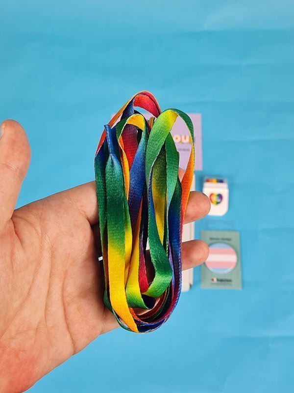 Rainbow shoelaces, part of Lesbian gift box, pridebox 3.0