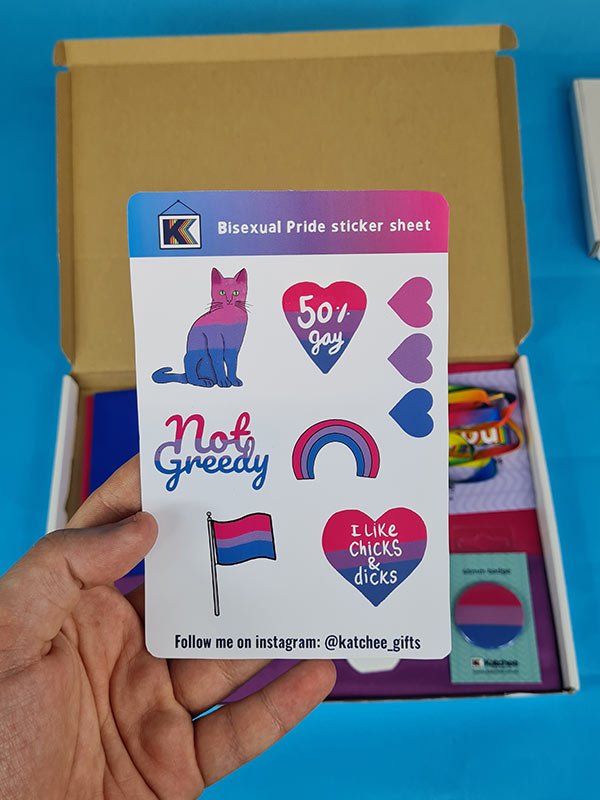 Bisexual pride sticker sheet, Bisexual Pride gift box, PrideBox 3.0