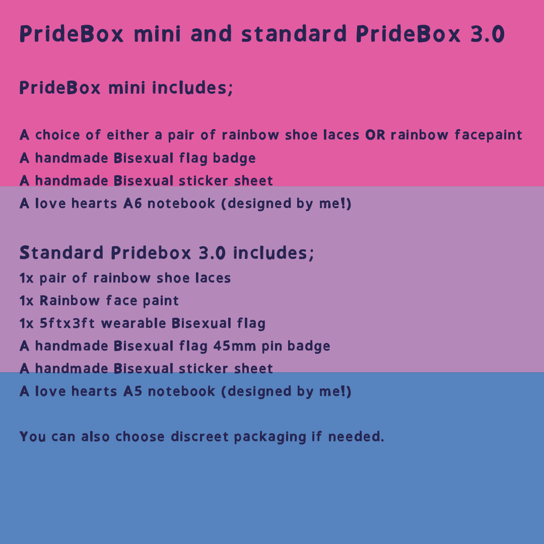 Text that says what's in Bisexual Pride gift box