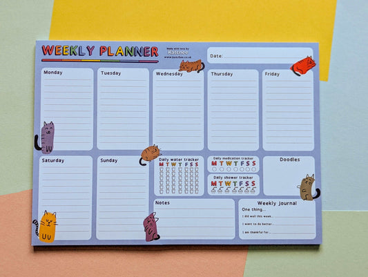 A4 Weekly planner desk pad, cat themed planner
