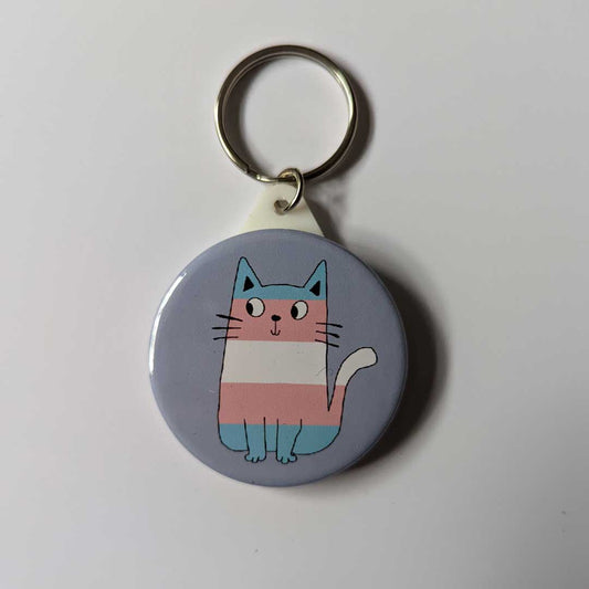 Trans pride cat keychain