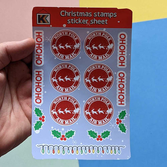 Christmas stamps sticker sheet, Planner, Journal, wrapping paper stickers